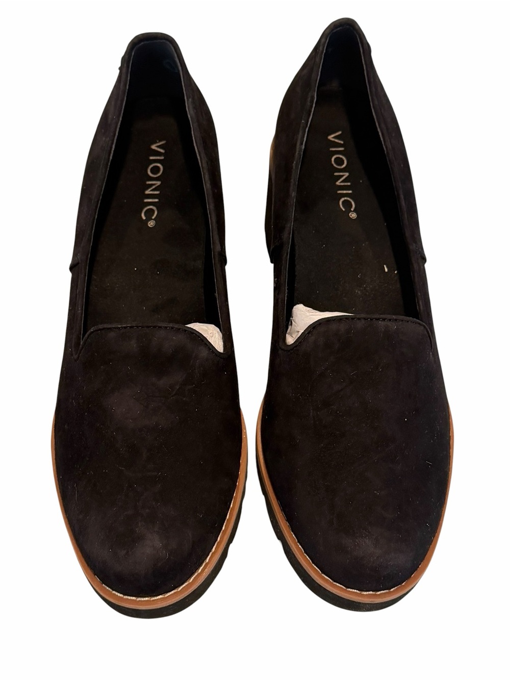 Vionic Willa Wedge Black Suede Platform Loafers Lug Sole Womens 7